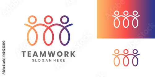 Teamwork logo design with abstract human figures. Icon of unity and collaboration