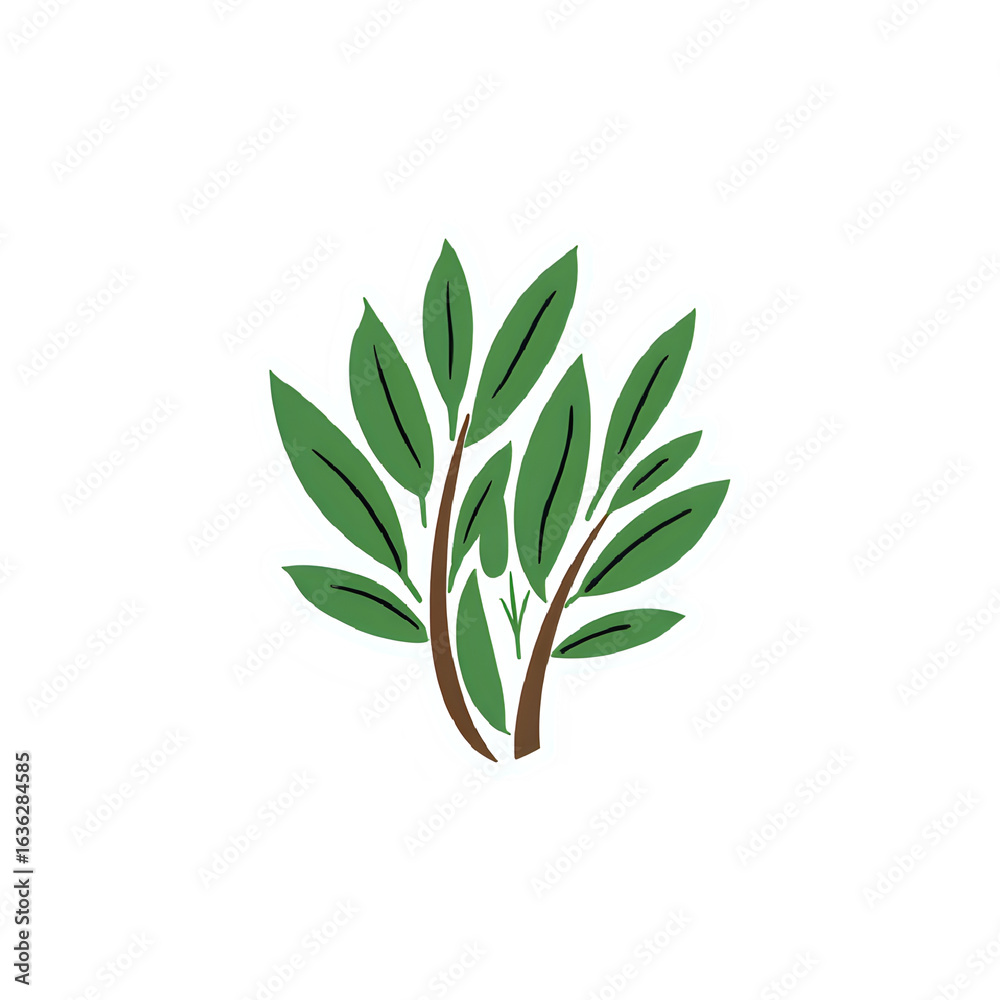 Obraz premium A cluster of vibrant green leaves on thin brown stems presented isolated on white background