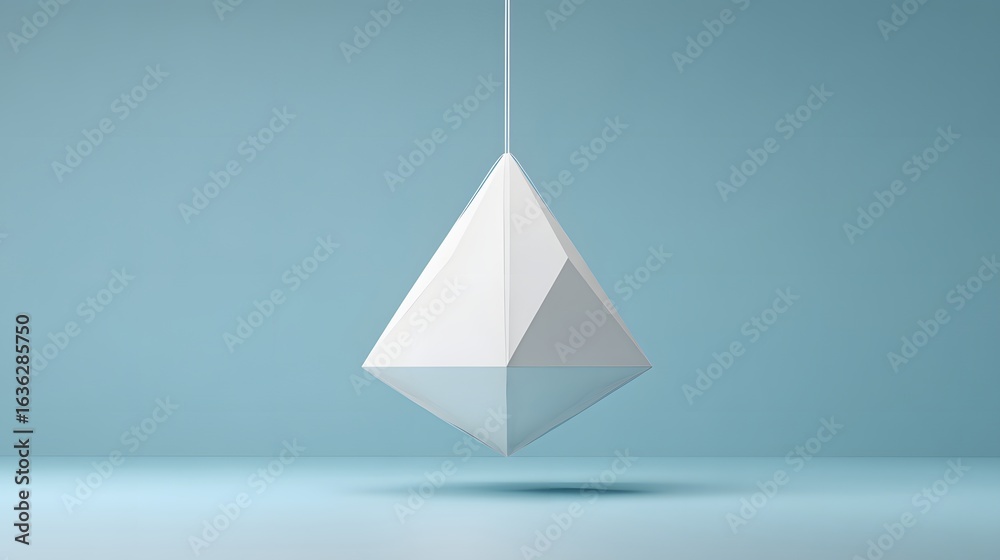 Fototapeta premium Suspended geometric diamond shape against a light teal background.