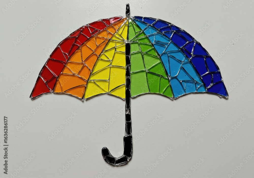 © zeandra - Rainbow mosaic umbrella craft, white background, sunlit studio, home decor © zeandra - Rainbow mosaic umbrella craft, white background, sunlit studio, home decor