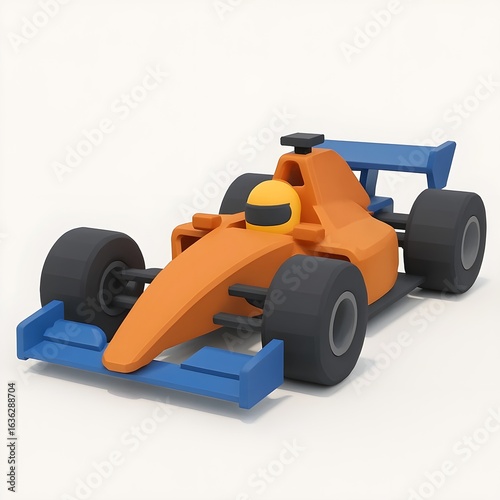 3D Cartoon Formula 1 Racing Car in Orange and Blue