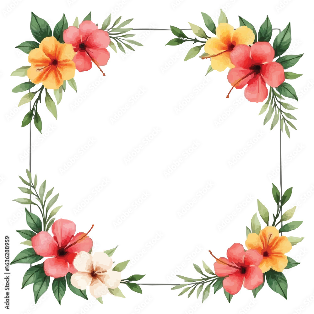 Obraz premium frame of hibiscus flowers watercolor