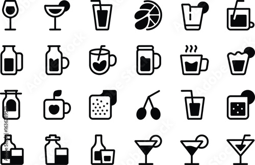Collection of various drink icons including wine, juice, and cocktails