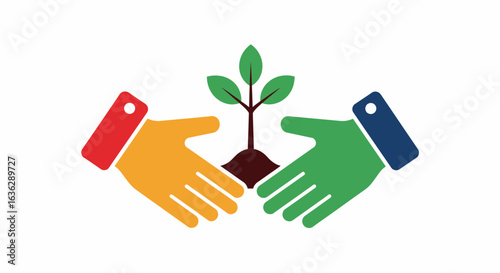 Colorful Hands Protecting a Young Sprout Plant