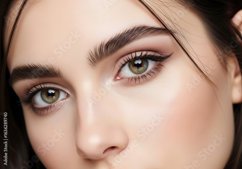 Close-up portrait of a woman with beautiful eyes and makeup