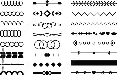 Collection of decorative dividers and borders in black and white style
