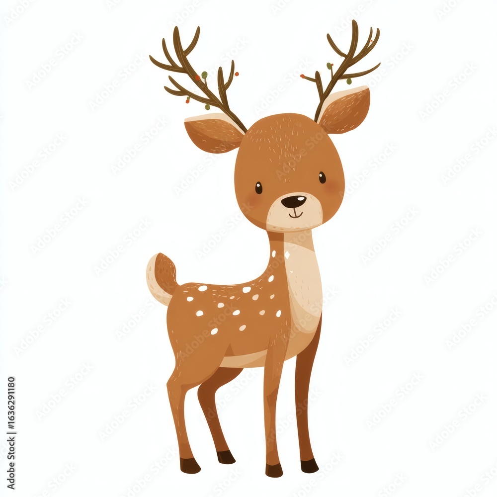 Fototapeta premium Cute Cartoon Fawn with Spotted Coat and Antlers