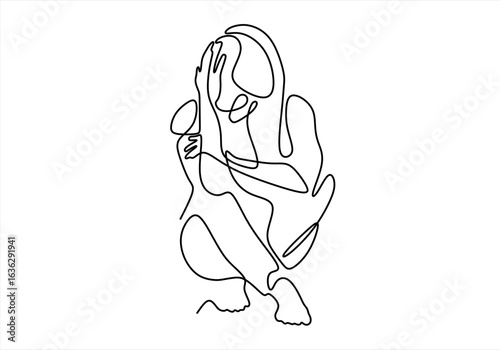 Continuous line drawings of  feeling sad, tired and worried about suffering from depression in mental health. problems, failures and concepts of heartbreak isolated on white background
