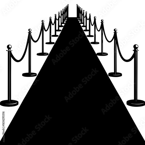 Black carpet with rope barrier leading to event silhouette vector illustration