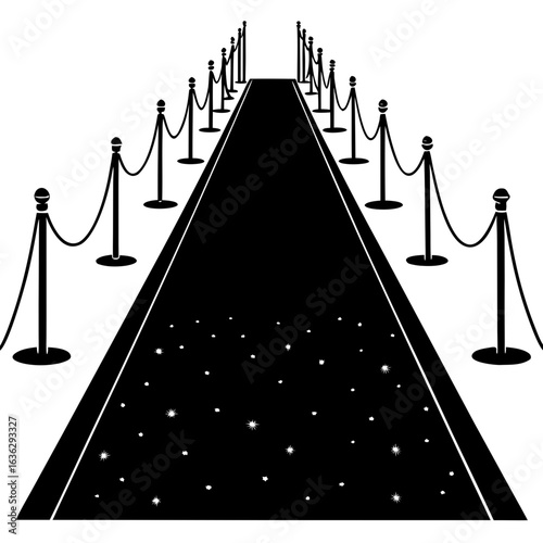 Elegant red carpet with stanchions silhouette vector illustration