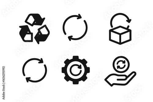 Symbols representing recycling and sustainability practices in a modern design format