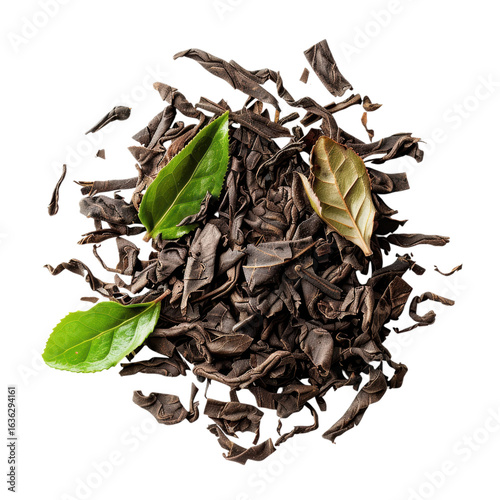 Dried tea leaves and green leaves