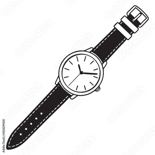 Elegant wristwatch with leather strap isolated on white background, a timeless accessory for keeping track of time
