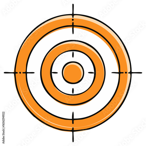 Target Icon with Concentric Circles and Crosshairs in Hand Drawn Style in Orange and Black Colors for Business or Marketing