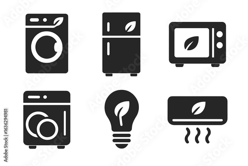 Energy efficient appliances with eco-friendly design symbols promoting sustainability in home living