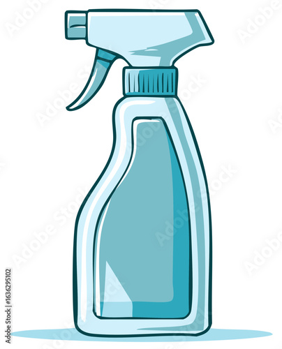 Blue plastic spray bottle cartoon illustration for cleaning sanitizing or gardening
