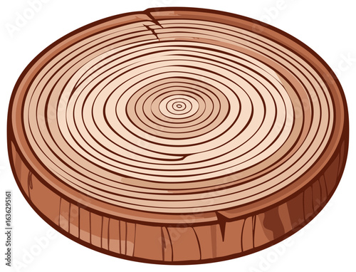 Cartoon style wood slice cross section with annual growth rings design