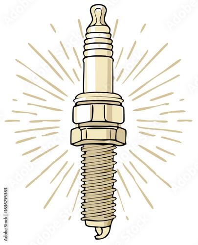 Illustration of a Spark Plug with Sunburst Effect for Automotive Design