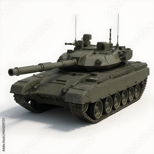 Realistic 3D Military Battle Tank in Olive Green
