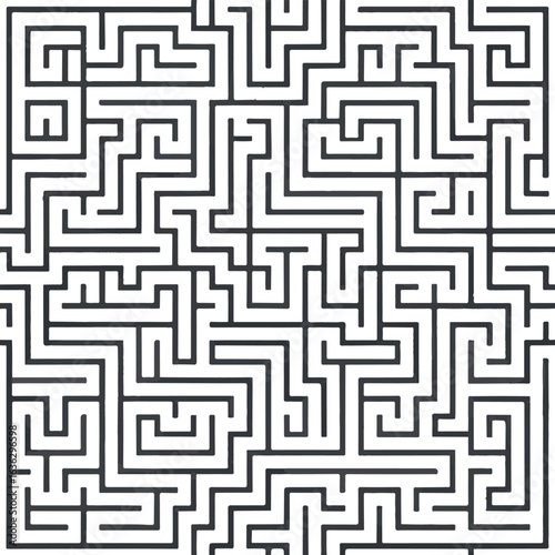 A seamless geometric vector maze pattern creates a challenging black and white puzzle background illustration
