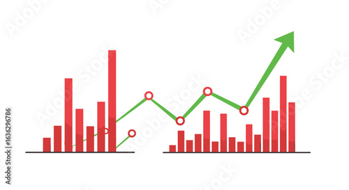 Illustrative representation of financial market trends showing upward growth and volatility over time