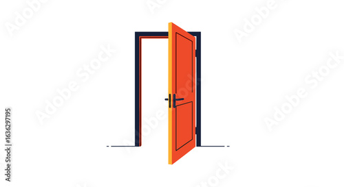 An open orange door reveals a bright future and new opportunities waiting to be explored by curious individuals