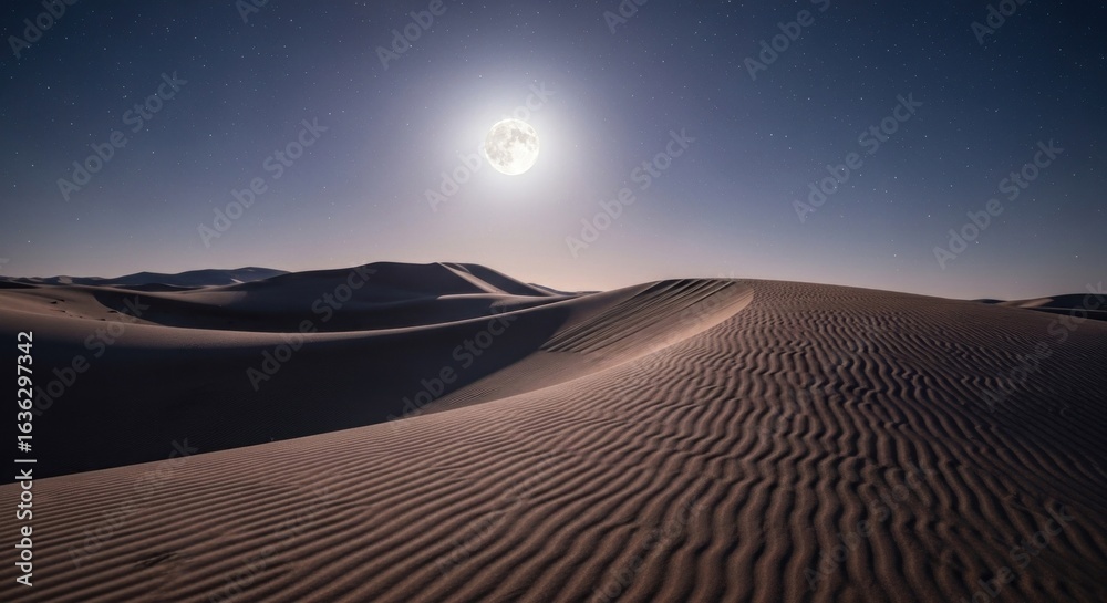 Naklejka premium Desert dunes under a full moon at night (1)