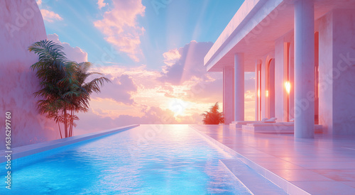 Heavenly Fantasy Villa Pool with Stunning Architecture and Dreamlike Weather
