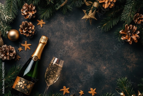 Celebration with champagne and christmas decoration