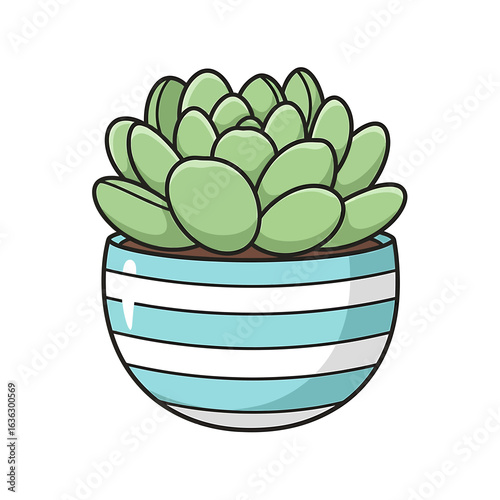 Cartoon succulent in a striped blue pot