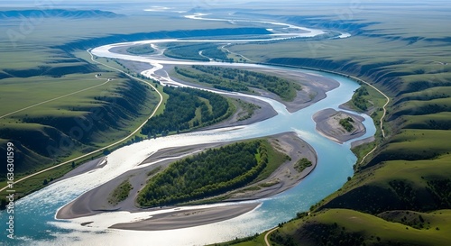 Wallpaper Mural Aerial View of Winding River Landscape Torontodigital.ca