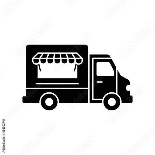 Black food truck isolated on white background, a mobile restaurant for fast street food