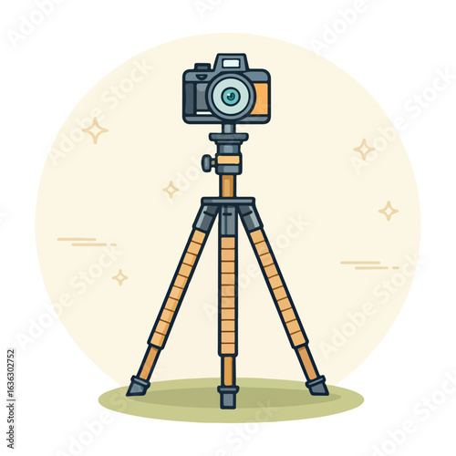 Professional studio photography equipment with a black camera and lens on a tripod
