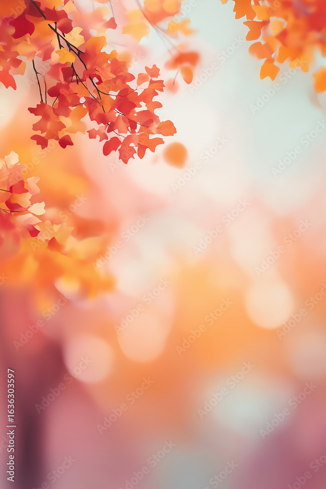 Fototapeta premium Autumn Maple Leaves with Soft Bokeh Background