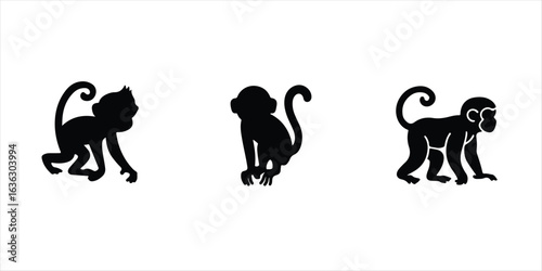 monkey icon set hand drawn illustration on white background. monkey silhouette vector.