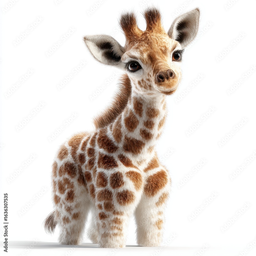 Fototapeta premium Adorable Giraffe Calf on White - Gentle and Sweet
