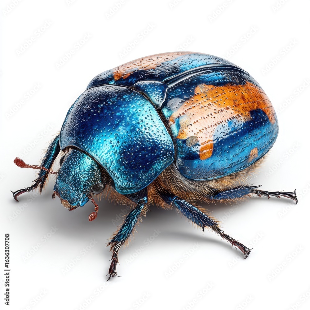 Naklejka premium Intricate Blue and Orange Scarab Beetle