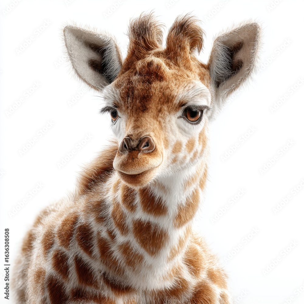 Fototapeta premium Baby Giraffe Headshot on a White Background