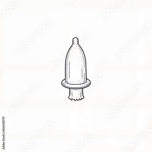 Hand-drawn condom on white background, safe sex symbolism