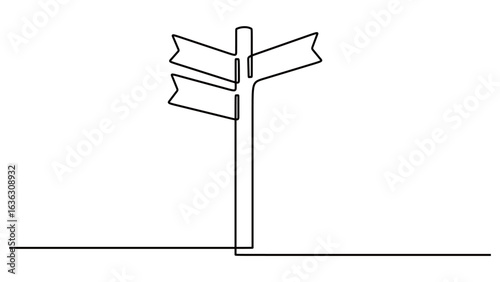 Continuous line art of street directions with three different direction boards isolated with transparent background. street direction concept.