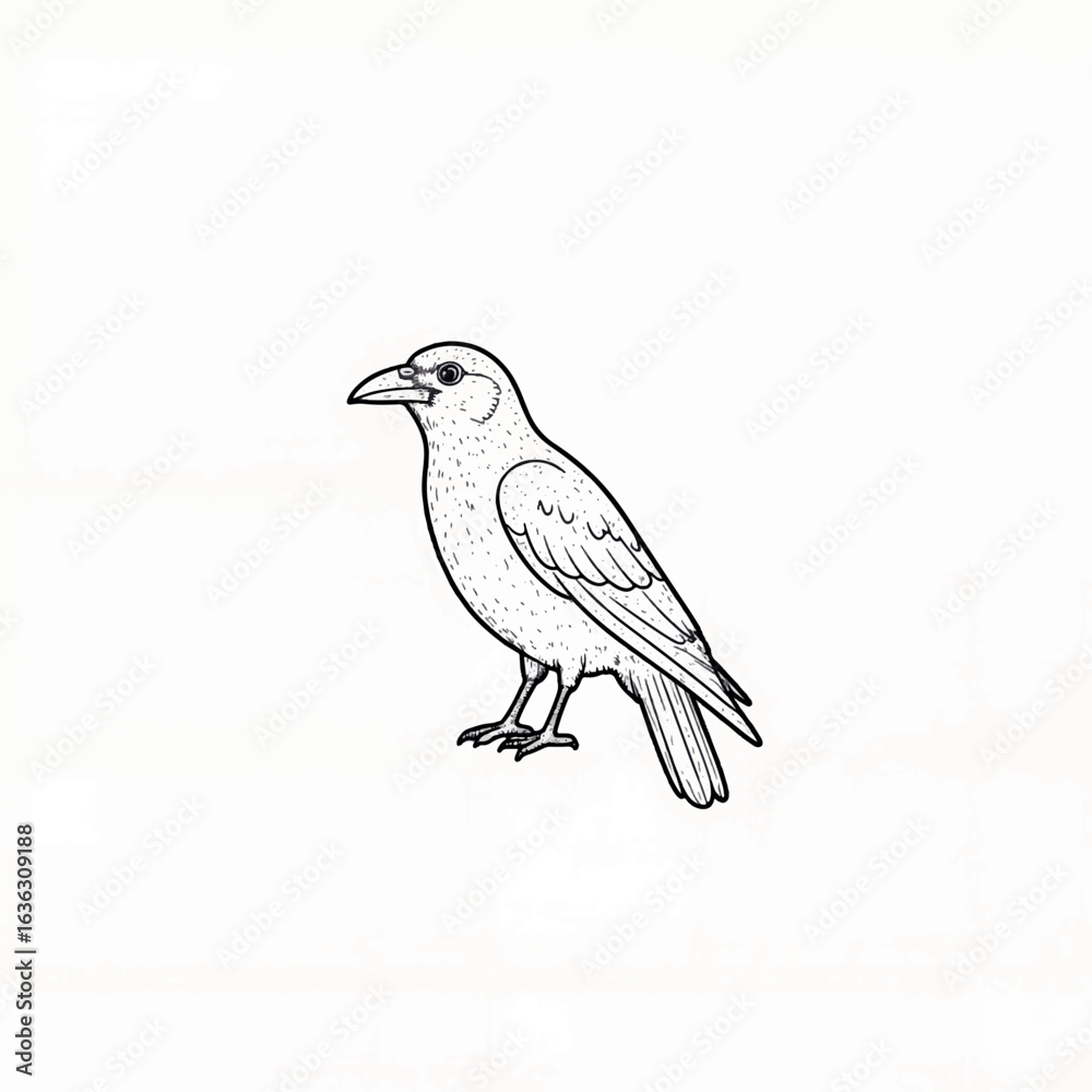 Fototapeta premium Detailed crow illustration on plain background, minimalist design