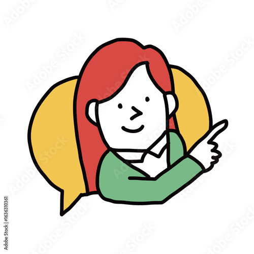 吹き出し　指差しポーズする女性のイラストアイコン