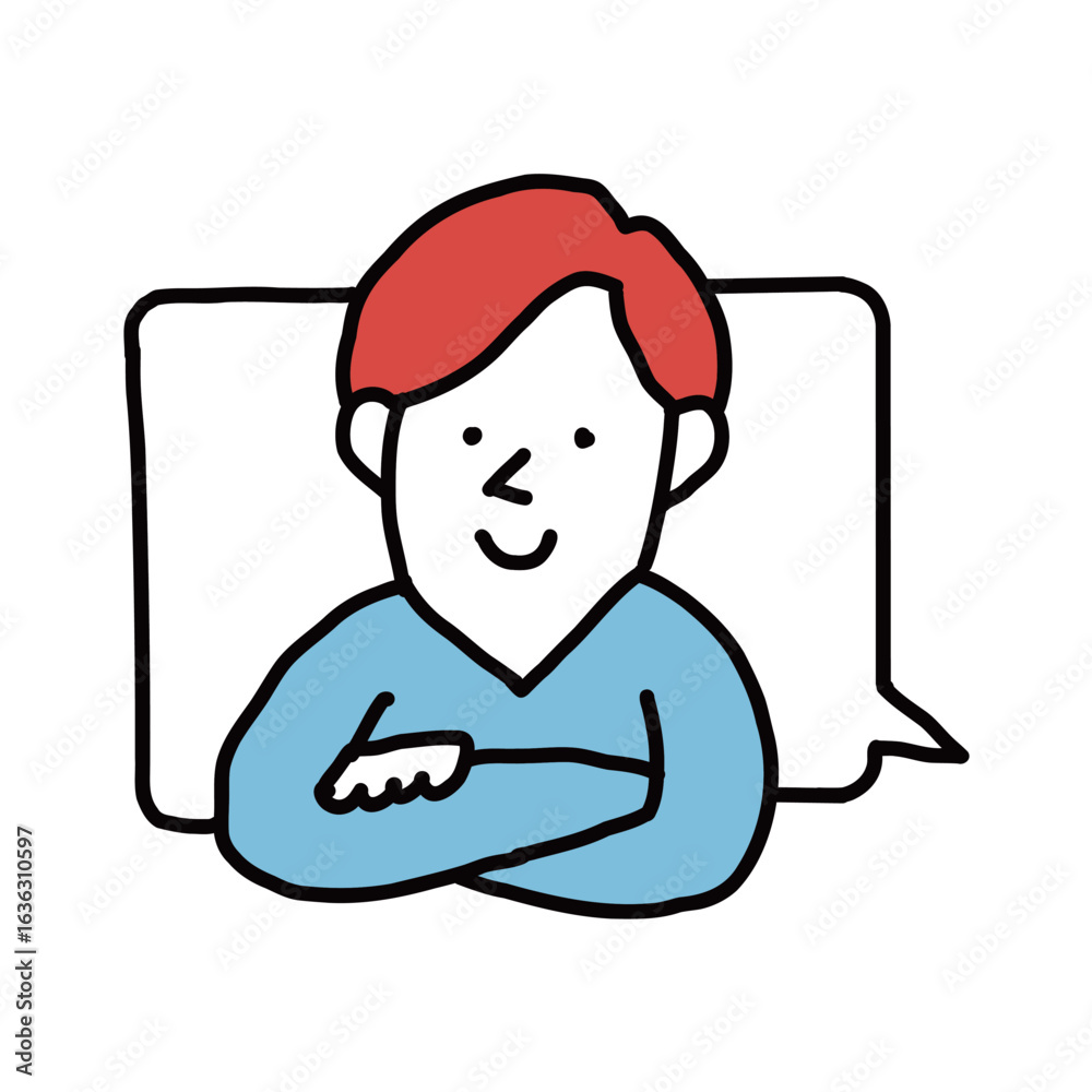Naklejka premium 吹き出し 腕を組む男性のイラストアイコン