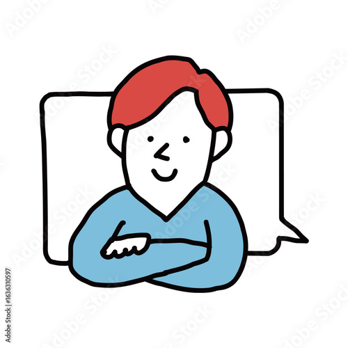 吹き出し　腕を組む男性のイラストアイコン