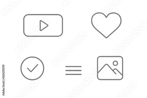 Free Download Symbols representing digital media interaction, including play, like, confirmation, and image content - GFXLoad