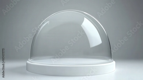 Empty clear glass dome on white base with isolated background