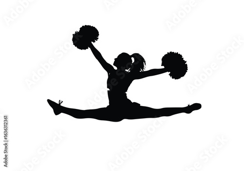 Silhouette of a female gymnast performing a split jump isolated on white background sports silhouette