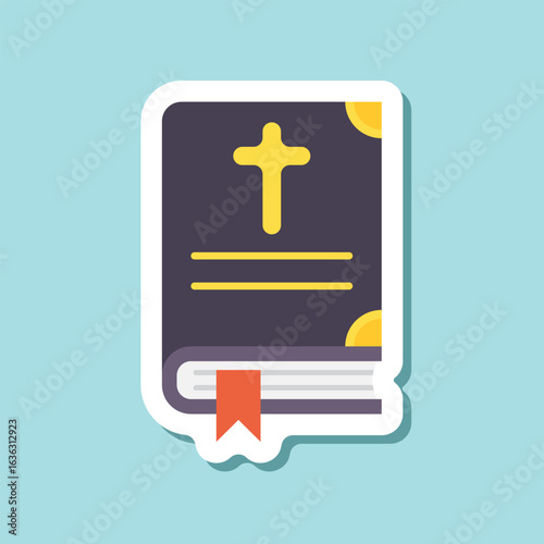 Holy bible sticker icon in flat style. Christianity book vector illustration on isolated background. Religion sign business concept.