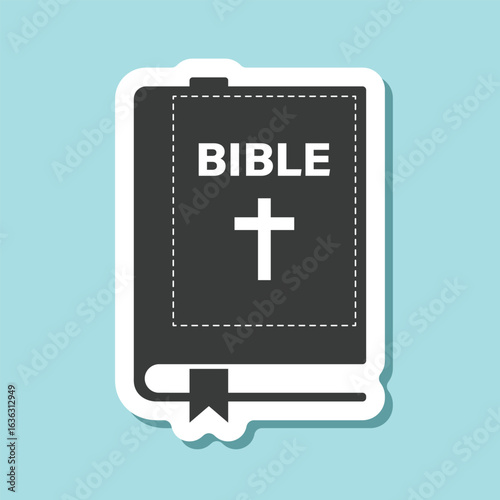 Holy bible sticker icon in flat style. Christianity book vector illustration on isolated background. Religion sign business concept.