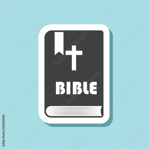 Holy bible sticker icon in flat style. Christianity book vector illustration on isolated background. Religion sign business concept.